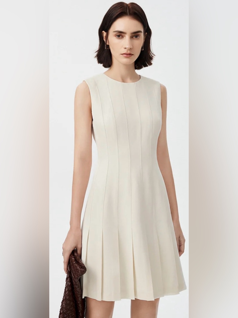 Theory Cream Sleeveless Pleated A-Line Dress